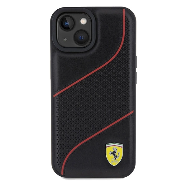 Ferrari Perforated Waves Metal Logo case for iPhone 15 / 14 / 13 - blackeng