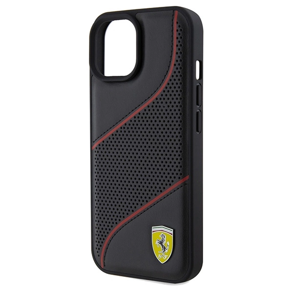 Ferrari Perforated Waves Metal Logo case for iPhone 15 / 14 / 13 - blackeng