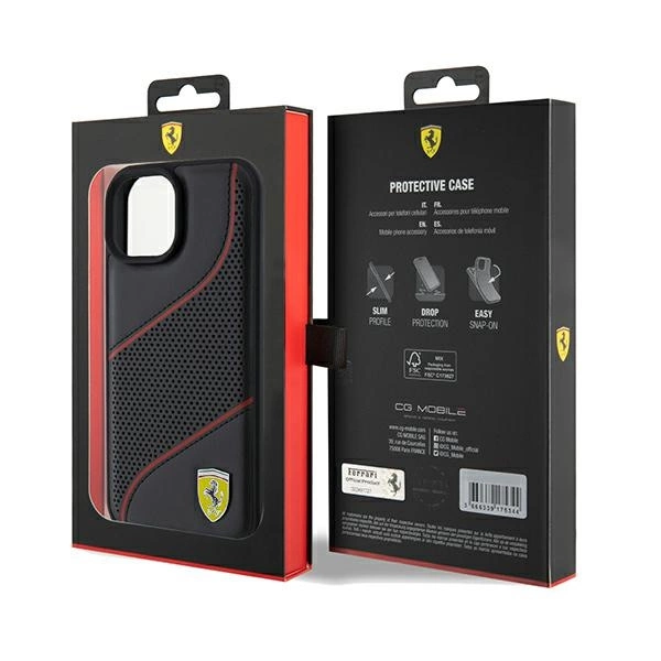 Ferrari Perforated Waves Metal Logo case for iPhone 15 / 14 / 13 - blackeng