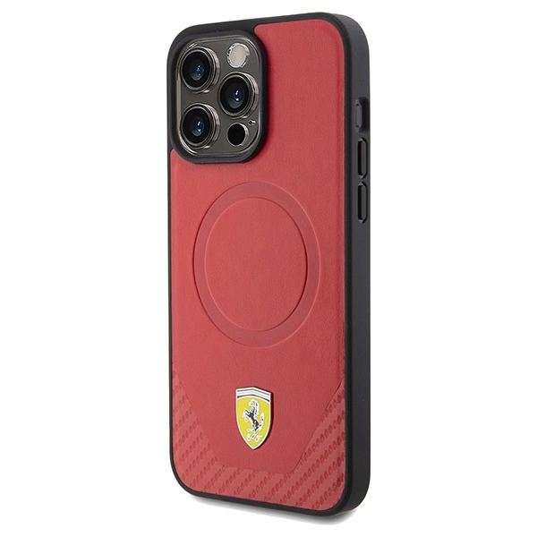 Ferrari Carbon Metal Logo MagSafe iPhone 15 Pro Max Case - Redeng