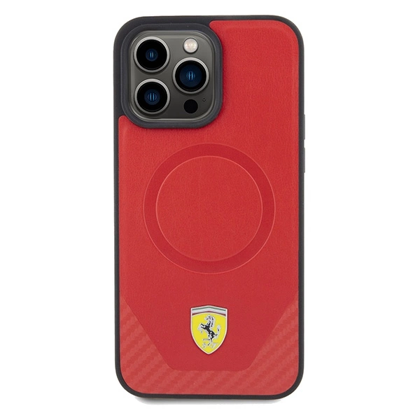 Ferrari Carbon Metal Logo MagSafe iPhone 15 Pro Max Case - Redeng