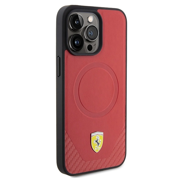 Ferrari Carbon Metal Logo MagSafe iPhone 15 Pro Max Case - Redeng