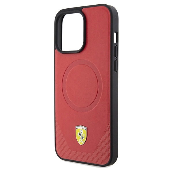 Ferrari Carbon Metal Logo MagSafe iPhone 15 Pro Max Case - Redeng