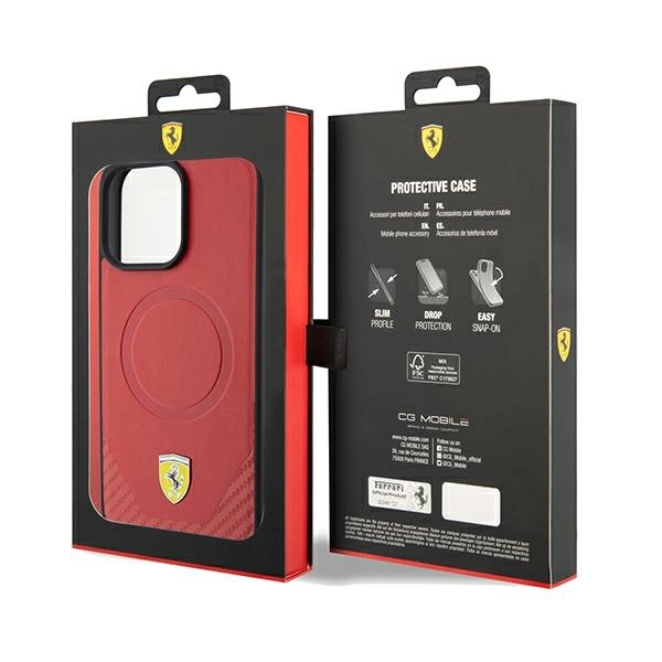 Ferrari Carbon Metal Logo MagSafe iPhone 15 Pro Max Case - Redeng