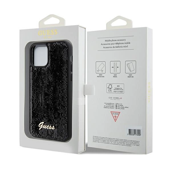 Guess Sequin Script Metal case for iPhone 12/12 Pro - blackeng