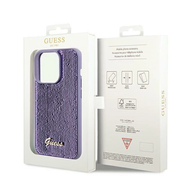 Guess Sequin Script Metal case for iPhone 13 Pro / 13 - purpleeng