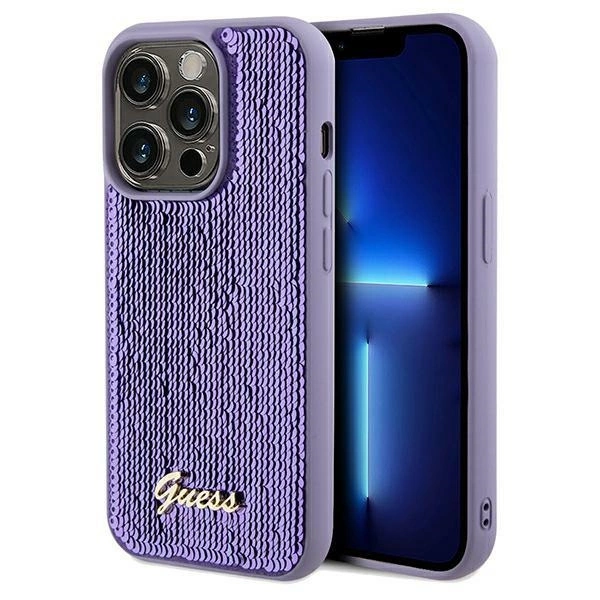 Guess Sequin Script Metal case for iPhone 13 Pro Max - purpleeng
