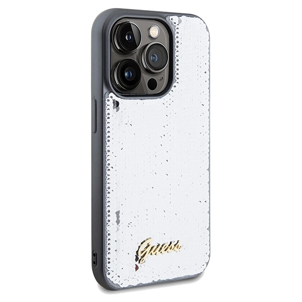Guess Sequin Script Metal case for iPhone 14 Pro - silvereng