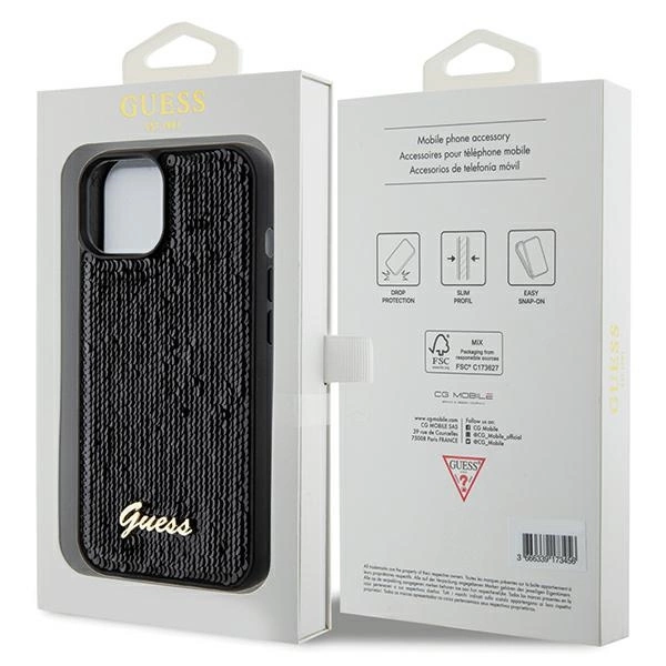 Guess Sequin Script Metal case for iPhone 14 / 15 / 13 - blackeng
