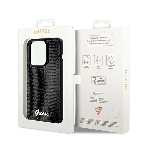 Guess Sequin Script Metal case for iPhone 14 Pro Max - blackeng