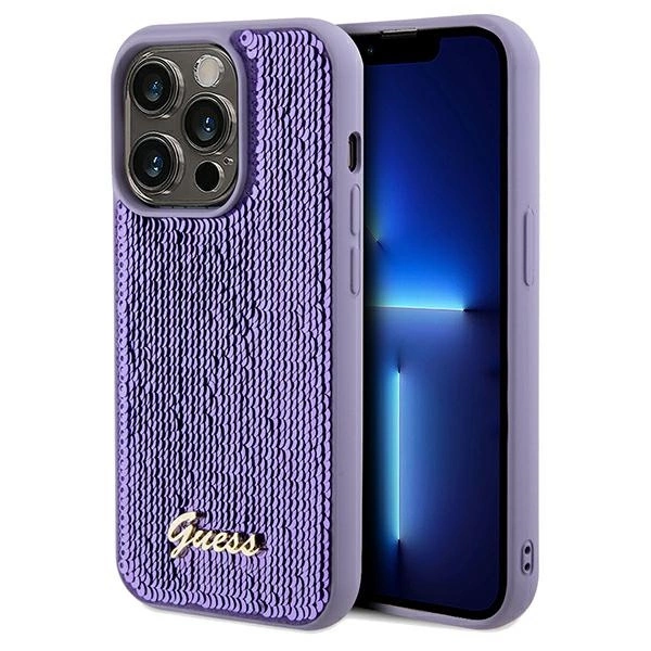 Guess Sequin Script Metal case for iPhone 14 Pro Max - purpleeng