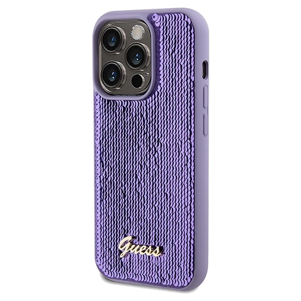 Guess Sequin Script Metal case for iPhone 14 Pro Max - purpleeng