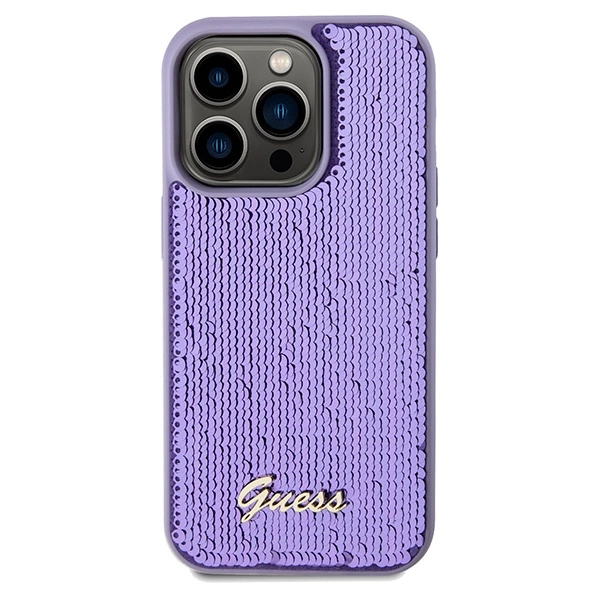 Guess Sequin Script Metal case for iPhone 14 Pro Max - purpleeng