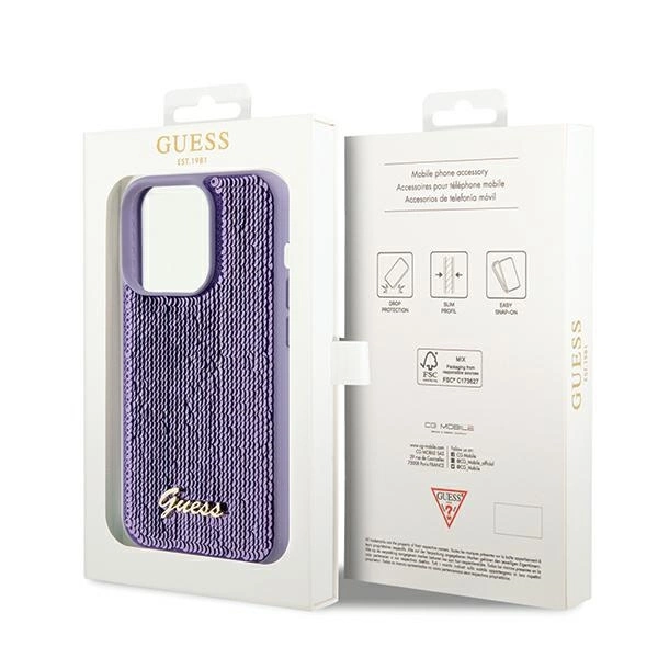 Guess Sequin Script Metal case for iPhone 14 Pro Max - purpleeng