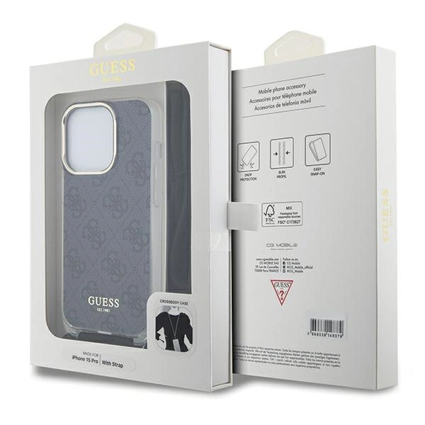 Guess Crossbody Cord 4G Print case for iPhone 15 Pro - blackeng