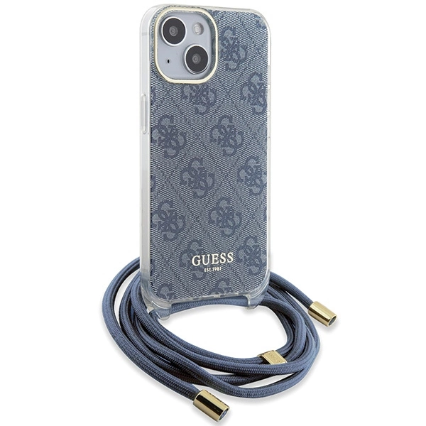 Guess Crossbody Cord 4G Print Case for iPhone 15/14/13 - Blueeng