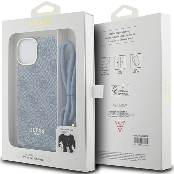 Guess Crossbody Cord 4G Print Case for iPhone 15/14/13 - Blueeng
