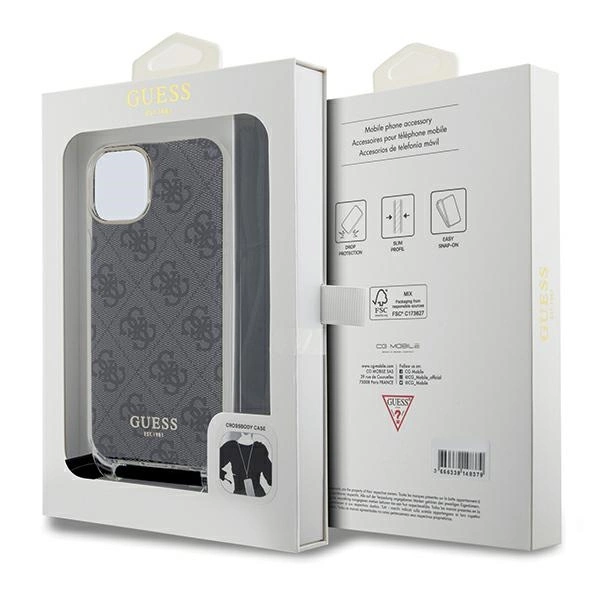 Guess Crossbody Cord 4G Print Case for iPhone 15/14/13 - Blackeng