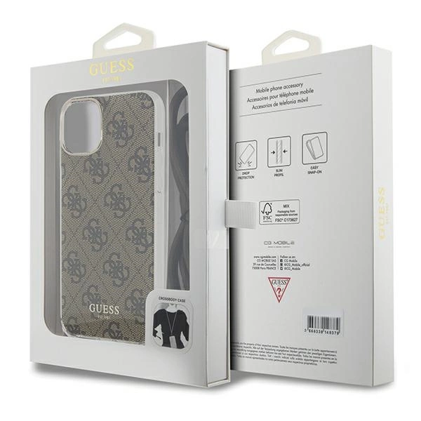Guess Crossbody Cord 4G Print case for iPhone 15 / 14 / 13 - browneng