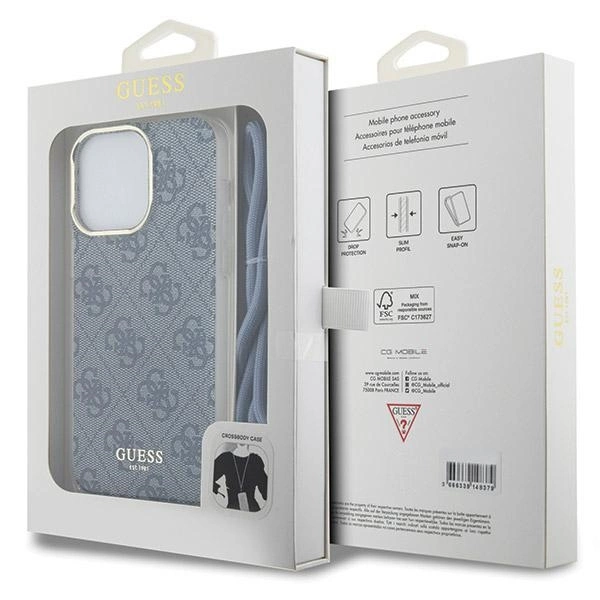 Guess Crossbody Cord 4G Print case for iPhone 15 Pro Max - blueeng
