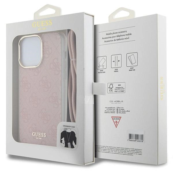 Guess Crossbody Cord 4G Print case for iPhone 15 Pro Max - pinkeng