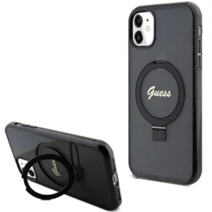 Guess Ring Stand Script Glitter MagSafe case for iPhone 11 / Xr - blackeng