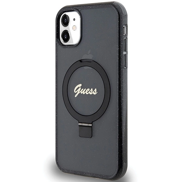 Guess Ring Stand Script Glitter MagSafe case for iPhone 11 / Xr - blackeng