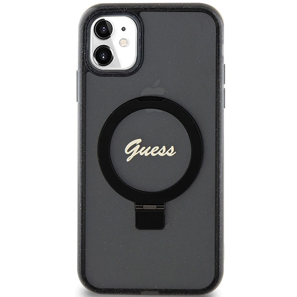 Guess Ring Stand Script Glitter MagSafe case for iPhone 11 / Xr - blackeng