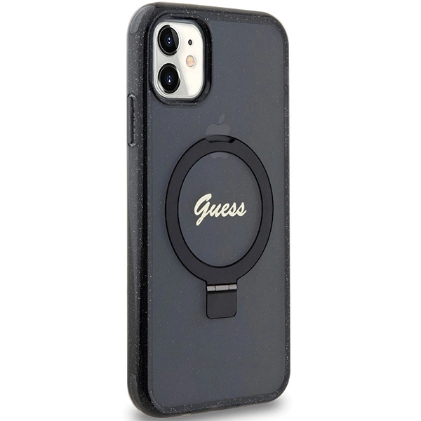 Guess Ring Stand Script Glitter MagSafe case for iPhone 11 / Xr - blackeng