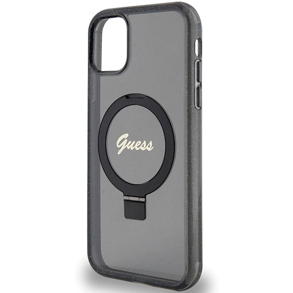 Guess Ring Stand Script Glitter MagSafe case for iPhone 11 / Xr - blackeng
