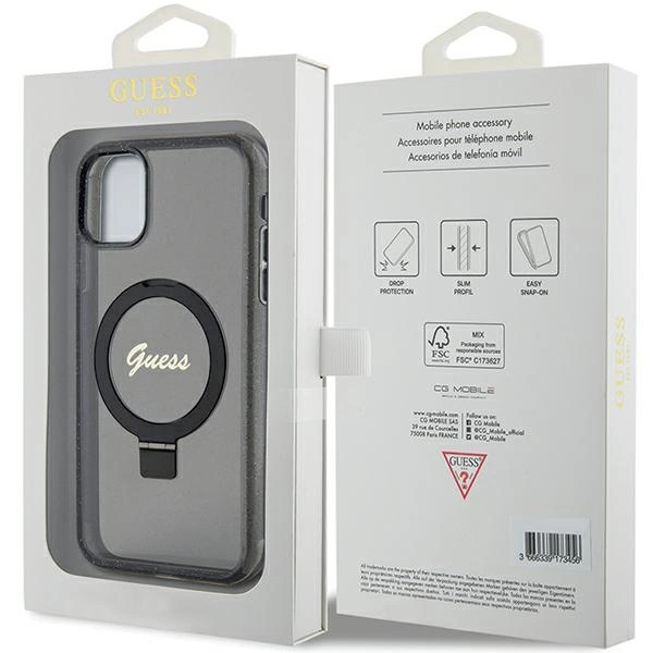 Guess Ring Stand Script Glitter MagSafe case for iPhone 11 / Xr - blackeng