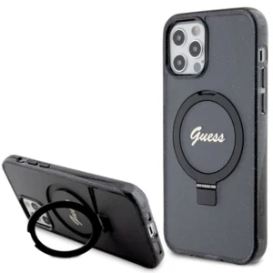 Guess Ring Stand Script Glitter MagSafe case for iPhone 12/12 Pro - blackeng