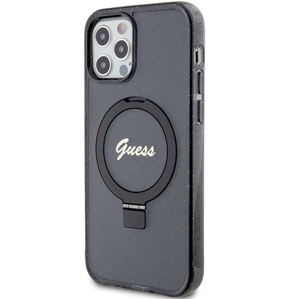 Guess Ring Stand Script Glitter MagSafe case for iPhone 12/12 Pro - blackeng
