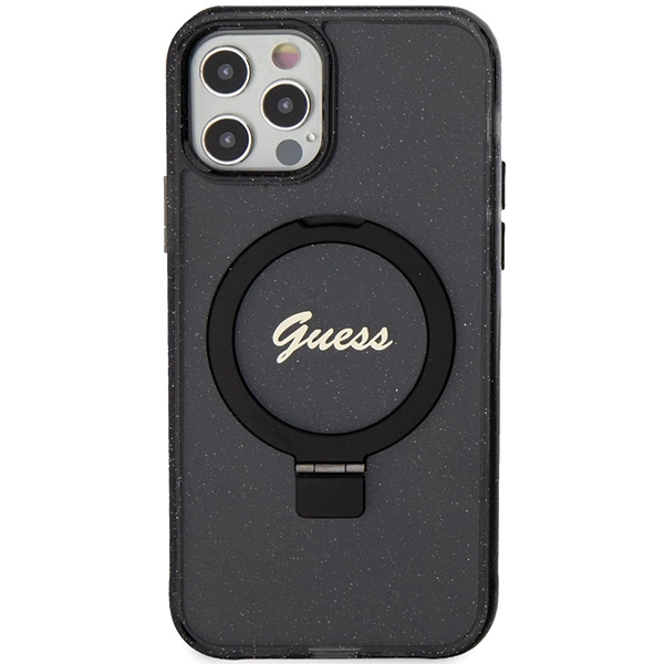 Guess Ring Stand Script Glitter MagSafe case for iPhone 12/12 Pro - blackeng