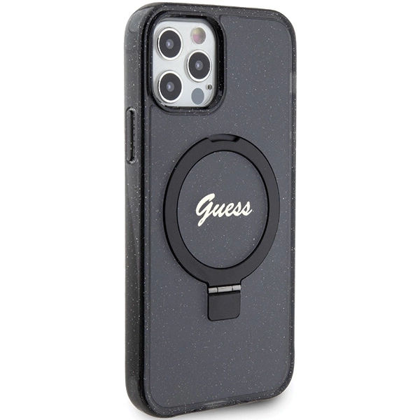Guess Ring Stand Script Glitter MagSafe case for iPhone 12/12 Pro - blackeng