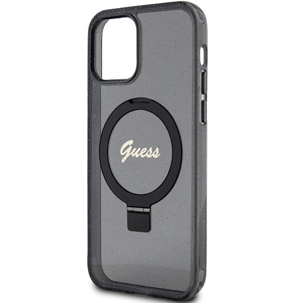 Guess Ring Stand Script Glitter MagSafe case for iPhone 12/12 Pro - blackeng