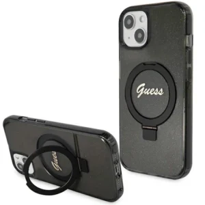 Guess Ring Stand Script Glitter MagSafe case for iPhone 14 / 15 / 13 - blackeng