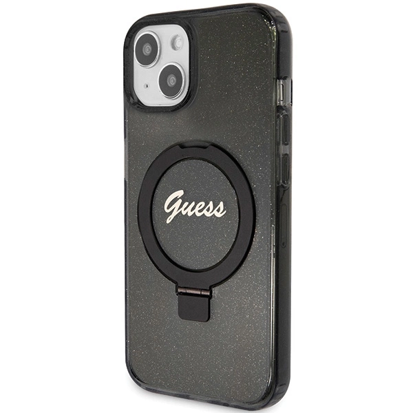 Guess Ring Stand Script Glitter MagSafe case for iPhone 14 / 15 / 13 - blackeng
