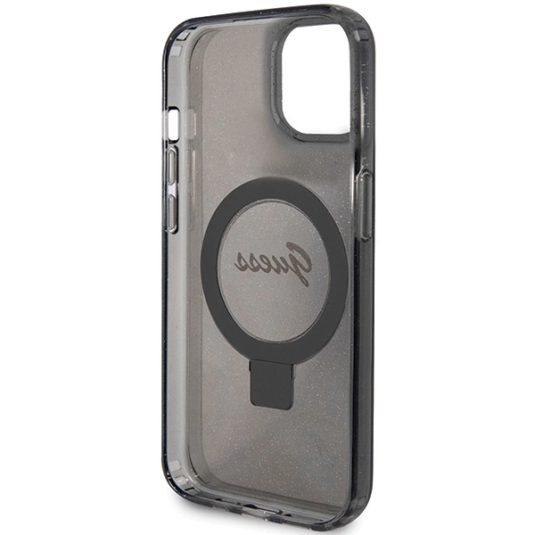 Guess Ring Stand Script Glitter MagSafe case for iPhone 14 / 15 / 13 - blackeng