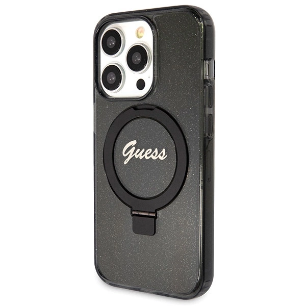 Guess Ring Stand Script Glitter MagSafe case for iPhone 14 Pro Max - blackeng