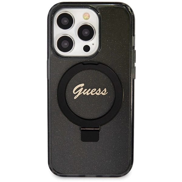 Guess Ring Stand Script Glitter MagSafe case for iPhone 14 Pro Max - blackeng