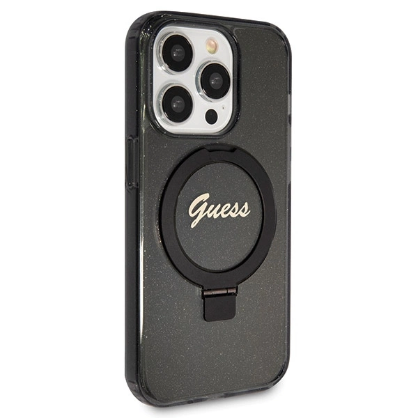 Guess Ring Stand Script Glitter MagSafe case for iPhone 14 Pro Max - blackeng