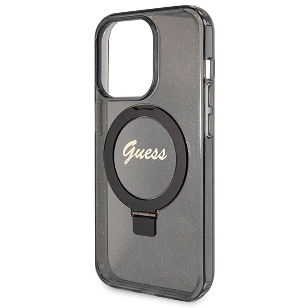Guess Ring Stand Script Glitter MagSafe case for iPhone 14 Pro Max - blackeng