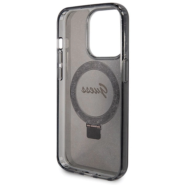 Guess Ring Stand Script Glitter MagSafe case for iPhone 14 Pro Max - blackeng