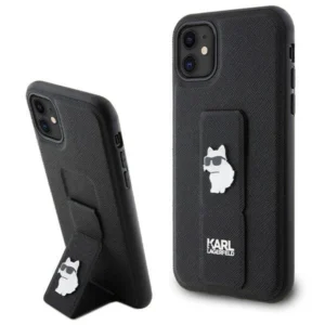 Karl Lagerfeld Gripstand Saffiano Choupette Pins Case for iPhone 11 / Xr - Blackeng