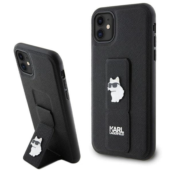 Karl Lagerfeld Gripstand Saffiano Choupette Pins Case for iPhone 11 / Xr - Blackeng