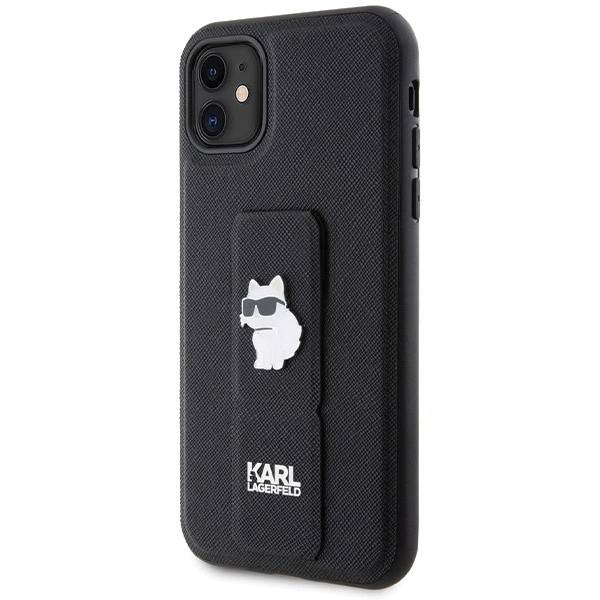 Karl Lagerfeld Gripstand Saffiano Choupette Pins Case for iPhone 11 / Xr - Blackeng