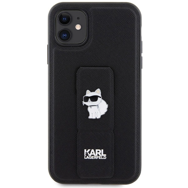 Karl Lagerfeld Gripstand Saffiano Choupette Pins Case for iPhone 11 / Xr - Blackeng