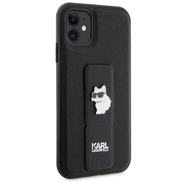Karl Lagerfeld Gripstand Saffiano Choupette Pins Case for iPhone 11 / Xr - Blackeng