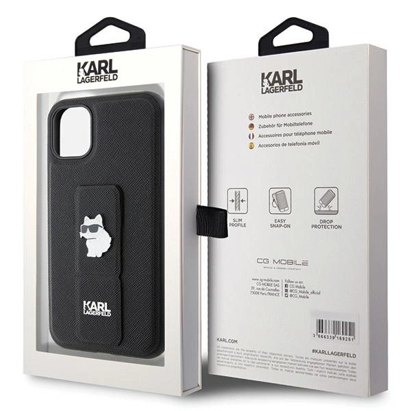 Karl Lagerfeld Gripstand Saffiano Choupette Pins Case for iPhone 11 / Xr - Blackeng